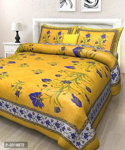 BedZone Cotton Floral Rajasthani Jaipuri Bedsheets Combo 2 Double Bedsheet with 4 Pillow Cover Set (Multicolour, Yellow, King)-thumb3