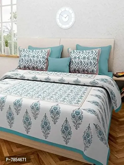 Jaipuri Style Rajasthani Jaipuri Double Bedsheet with 2 Pillow Cover-C-Green