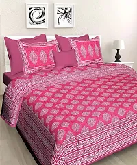Meejoya 100% Cotton Rajasthani Jaipuri King Size Combo Bedsheets Set of 2 Double Bedsheets with 4 Pillow Covers _Made in India_141-thumb1