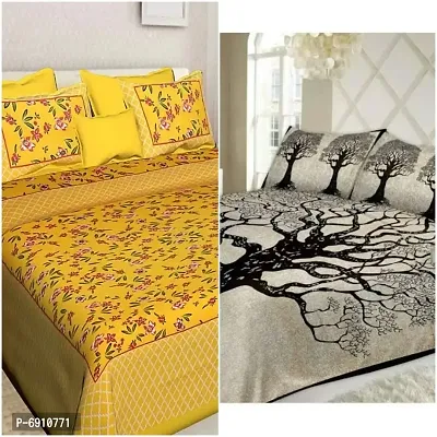 BedZone 100% Cotton Rajasthani Jaipuri King Size bedsheets Combo Double Bed Set 2 Double Bedsheet with 4 Pillow Cover - Yellow14