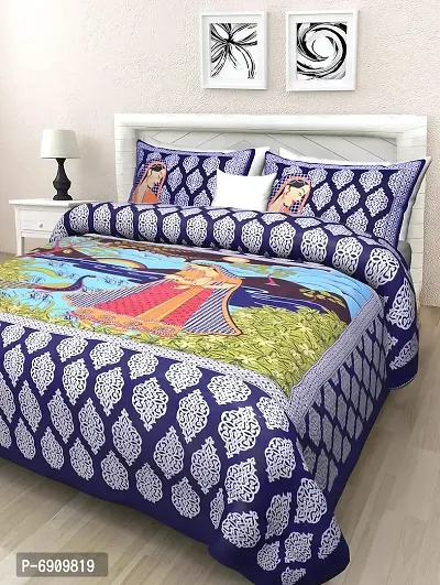 JAIPUR PRINTS 100% Cotton Double BedSheet for Double Bed with 2 Pillow Covers Set, Queen Size Bedsheet Series, 180 TC, 3D Printed Pattern-thumb0