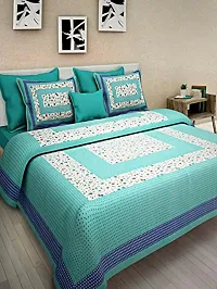 BedZone 100% Cotton Rajasthani Jaipuri bedsheets Combo Double Bed Set 2 Double Bedsheet with 4 Pillow Cover - Multicolor-thumb2