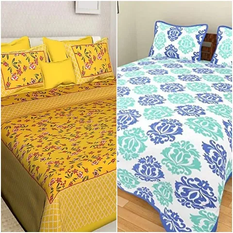 JAIPUR PRINTS Cotton Comfort Rajasthani Jaipuri Traditional Double Bed  Bedsheet with 2 Pillow Covers (King Size, Multi)