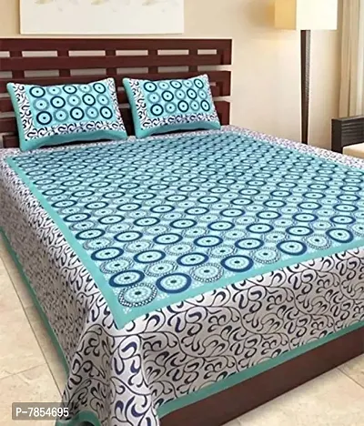 Jaipuri Style Cotton Bedsheet with 2 Pillow Cover-C-Green
