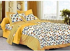 BedZone Cotton Floral Rajasthani Jaipuri Bedsheets Combo 2 Double Bedsheet with 4 Pillow Cover Set (Multicolour, Yellow, King)-thumb1