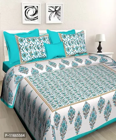 Comfortable Cotton Printed Fitted And Flat Bedsheet Combo With Pillow Covers-thumb2