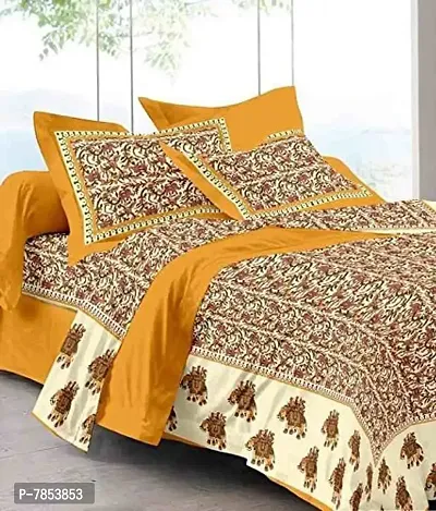 Bed Zone 100% Cotton Rajasthani Jaipuri sanganeri Traditional King Size Double Bed Sheet with 2 Pillow Covers-thumb0