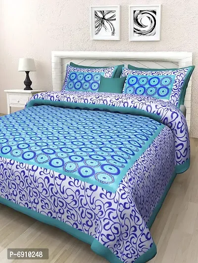 BedZone 100% Cotton Double BedSheet for Double Bed with 2 Pillow Covers Set, Queen Size Bedsheet Series, 180 TC, 3D Printed Pattern-thumb0