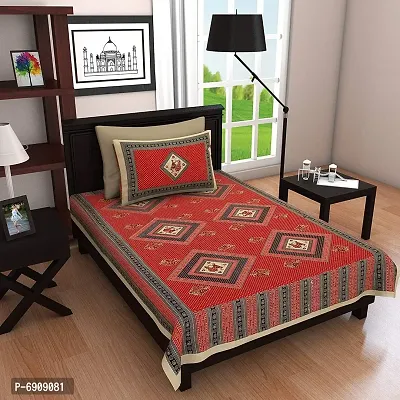 JAIPUR PRINTS Cotton 144 TC Bedsheet (Single_Red)-thumb0