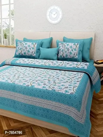 Jaipuri Style Bed Sheet for Double Bed Cotton Bedsheet with 2 Pillow Cover-C-Green