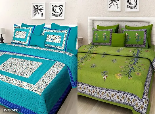 BedZone 100% Cotton Comfort Tradional Rajasthani Printed King Size bedsheets Combo Double Bed Set 2 Double Bedsheet with 4 Pillow Cover - JaipurFloralP21