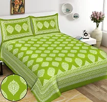 Meejoya Cotton Rajasthani Jaipuri Traditional Sanganeri Print 100% Cotton 2 Double Bedsheet with 4 Pillow Covers,Floral,JaipurFashion06-thumb1
