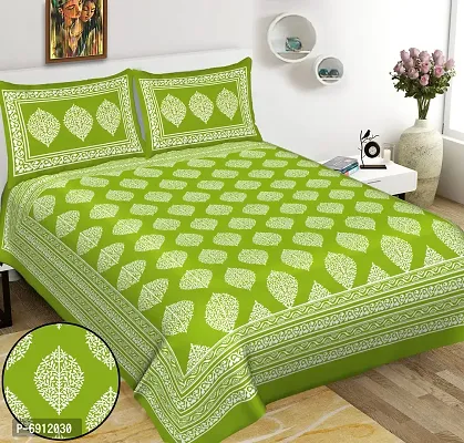 Meejoya Cotton Rajasthani Jaipuri Traditional Sanganeri Print 100% Cotton 2 Double Bedsheet with 4 Pillow Covers,Floral,JaipurFashion06-thumb2