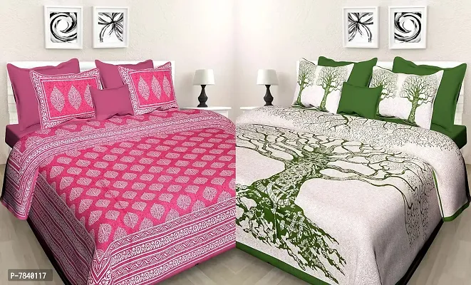 Meejoya 100% Cotton Rajasthani Jaipuri King Size Combo Bedsheets Set of 2 Double Bedsheets with 4 Pillow Covers _Made in India_150