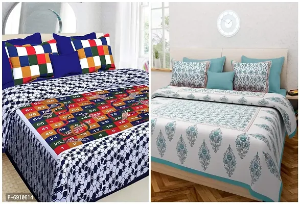 JAIPUR PRINTS 100 % Cotton 144 TC Double Bed Sheets Combo Double Bed Set 2 Double Bedsheet with 4 Pillow Cover - Multicolor-thumb0