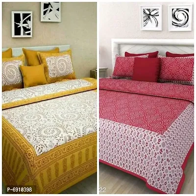 BedZone 100% Cotton Rajasthani Jaipuri Queen Size Combo Double Bed Set 2 Double Bedsheet with 4 Pillow Cover - Queen,Multicolor