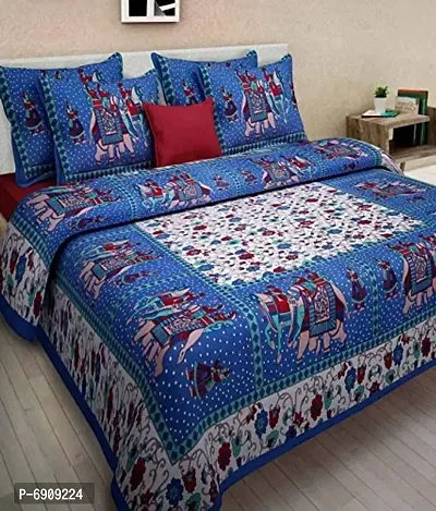 JAIPUR TO HOME Pure Cotton Jaipuri Print King Size Bedsheet for Double Bed with 2 Pillow Covers (Multi)-thumb0