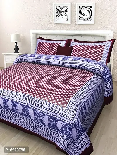JAIPUR PRINTS 100% Cotton Double BedSheet for Double Bed with 2 Pillow Covers Set, Queen Size Bedsheet Series, 180 TC, 3D Printed Pattern