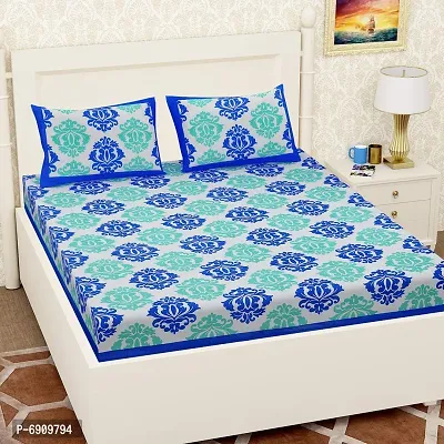 JAIPUR PRINTS 100% Cotton King Size Cotton Bedsheets with 2 Pillow Covers Set,180 TC, 3D Printed Pattern-thumb0