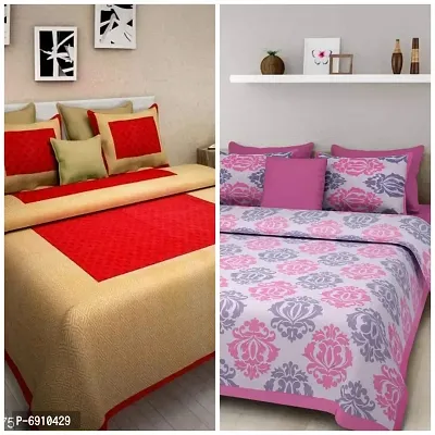BedZone 100% Cotton Rajasthani Jaipuri bedsheets Combo Double Bed Set 2 Double Bedsheet with 4 Pillow Cover - Multicolor