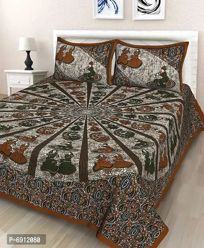 Meejoya 100% Cotton Rajasthani Jaipuri King Size bedsheets Combo Double Bed Set 2 Double Bedsheet with 4 Pillow Cover - Multicolor195-thumb2