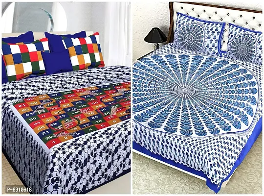 JAIPUR PRINTS 100 % Cotton 144 TC Double Bed Sheets Combo Double Bed Set 2 Double Bedsheet with 4 Pillow Cover - Multicolor