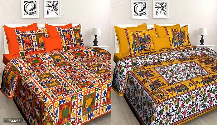 Meejoya 100% Cotton Rajasthani Jaipuri Combo Bedsheets Set of 2 Double Bedsheets with 4 Pillow Covers _Made in India_68