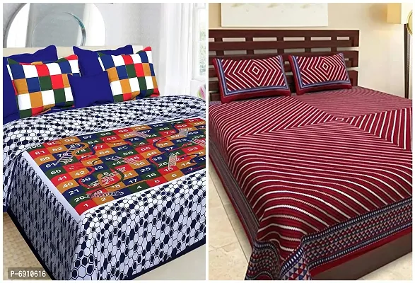JAIPUR PRINTS 100 % Cotton 144 TC Double Bed Sheets Combo 2 Double Bedsheet with 4 Pillow Cover - Multicolor