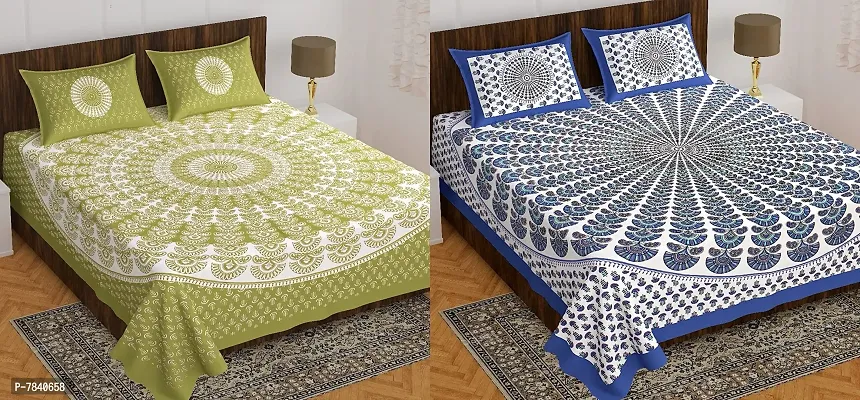 BedZone Cotton Rajasthani Tradition King Size Double Bedsheet with 2 Pillow Cover ( Pack of 2 ) - Multicolor22