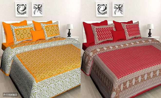 Comfortable Cotton Solid Fitted And Flat Bedsheet Combo With Pillow Covers-thumb0