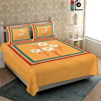 BedZone 100 % Cotton Rajasthani Jaipuri Traditional Sanganeri Print 144 TC Cotton Double Size Bedsheet with 2 Pillow Covers - MulitWhite37-thumb1