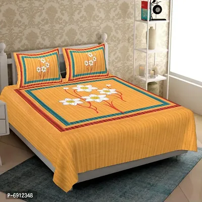BedZone 100 % Cotton Rajasthani Jaipuri Traditional Sanganeri Print 144 TC Cotton Double Size Bedsheet with 2 Pillow Covers - MulitWhite37-thumb2