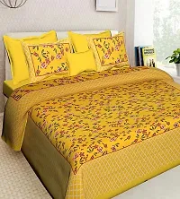 BedZone 100% Cotton Rajasthani Jaipuri King Size bedsheets Combo Double Bed Set 2 Double Bedsheet with 4 Pillow Cover - Yellow37-thumb1