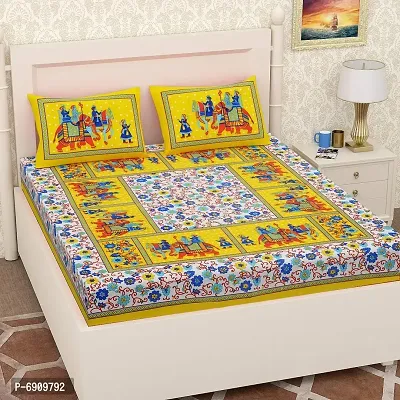 JAIPUR PRINTS 100% Cotton Rajasthani Bedsheet for Double Bed Cotton with 2 Pillow Covers Set,180 TC, 3D Printed Pattern