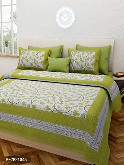 JAIPUR PRINTS Cotton Double Bedsheet with 2 Pillow Covers - King Size,Green