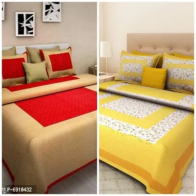 BedZone 100% Cotton Rajasthani Jaipuri bedsheets Combo Double Bed Set 2 Double Bedsheet with 4 Pillow Cover - Multicolor