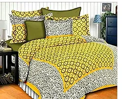 BedZone 100% Cotton Rajasthani Jaipuri King Size bedsheets Combo Double Bed Set 2 Double Bedsheet with 4 Pillow Cover (Multi , Yellow )-thumb1