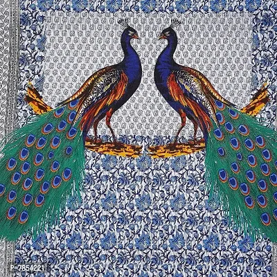 Meejoya 100% Cotton Rajasthani Jaipuri Traditional King Size Double Bed Bedsheet with 2 Pillow Covers - Blue ( Jaipuri Bedsheet06 )-thumb2