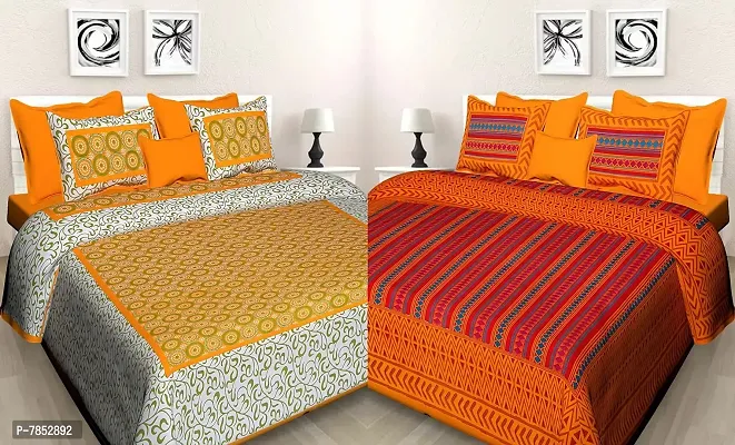 BedZone 100% Cotton Rajasthani Jaipuri King Size Combo Bedsheets Set of 2 Double Bedsheets with 4 Pillow Covers _SanganerioffJaipur_01