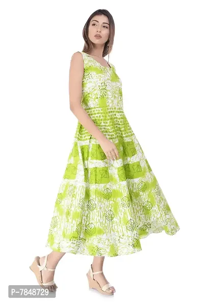 BedZone Women's Cotton Maxi Long Dress Jaipuri Printed Kurti (Green, Free Size Upto 42-XL)-thumb0