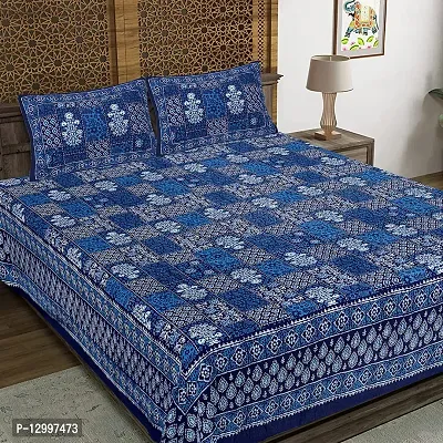 Comfortable Cotton Indigo Printed Bedsheet With Pillow Covers-thumb0