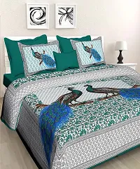 BedZone 100% Cotton Rajasthani Jaipuri King Size Combo Bedsheets Set of 2 Double Bedsheets with 4 Pillow Covers - Multi_522-thumb1