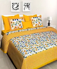 Comfortable Cotton Sanganeri Jaipuri Printed Fitted And Flat Bedsheet Combo With Pillow Covers-thumb1