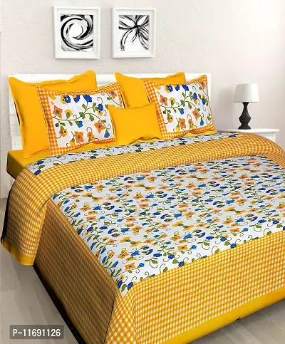 Comfortable Cotton Sanganeri Jaipuri Printed Fitted And Flat Bedsheet Combo With Pillow Covers-thumb2