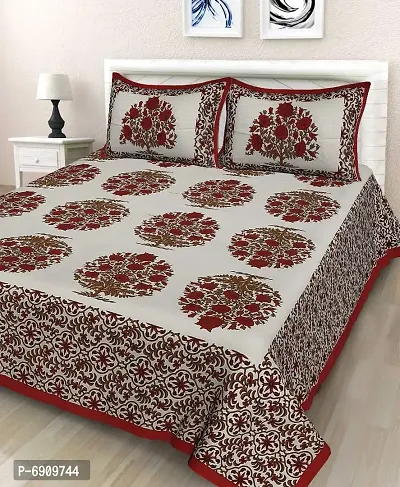 BedZone 100% Cotton Rajasthani Jaipuri Traditional King Size Double Bed Bedsheet with 2 Pillow Covers - Multi-thumb0