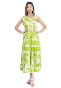 BedZone Women's Cotton Maxi Long Dress Jaipuri Printed Kurti (Green, Free Size Upto 42-XL)-thumb1
