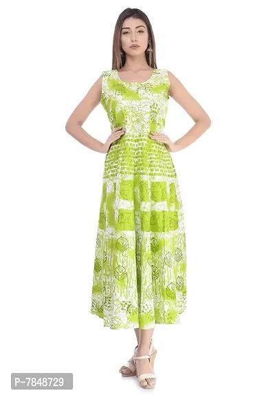 BedZone Women's Cotton Maxi Long Dress Jaipuri Printed Kurti (Green, Free Size Upto 42-XL)-thumb2