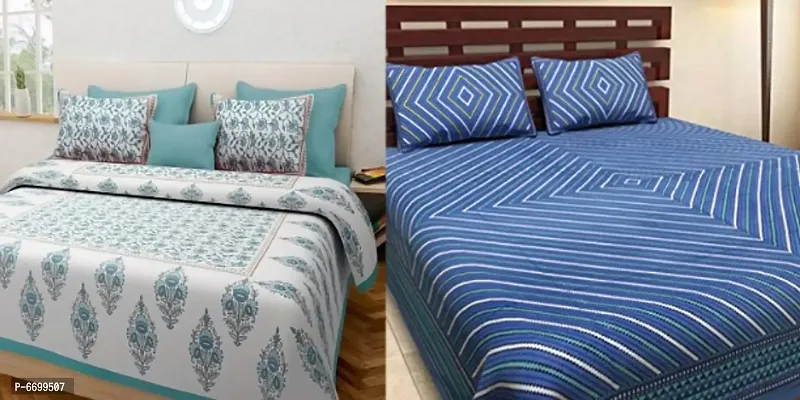 Elegant Jaipuri Printed Double Bed Bedsheet Combo Of 2 Bedsheet with 4 Pillow Covers-thumb0