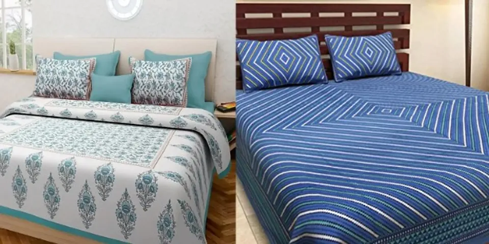 Cotton Printed Double Bedsheets Combo Of 2 (93*83 Inch) Vol 3