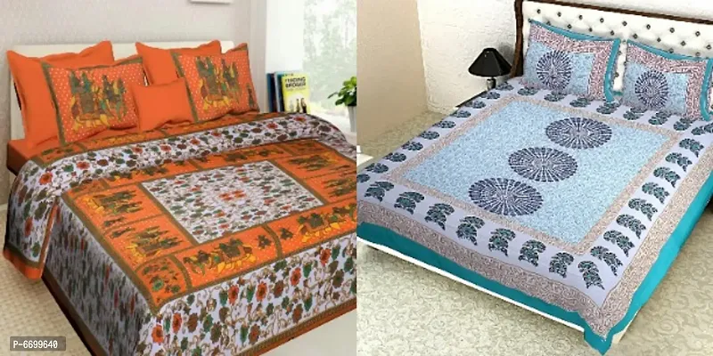 Elegant Jaipuri Printed Double Bed Bedsheet Combo Of 2 Bedsheet with 4 Pillow Covers